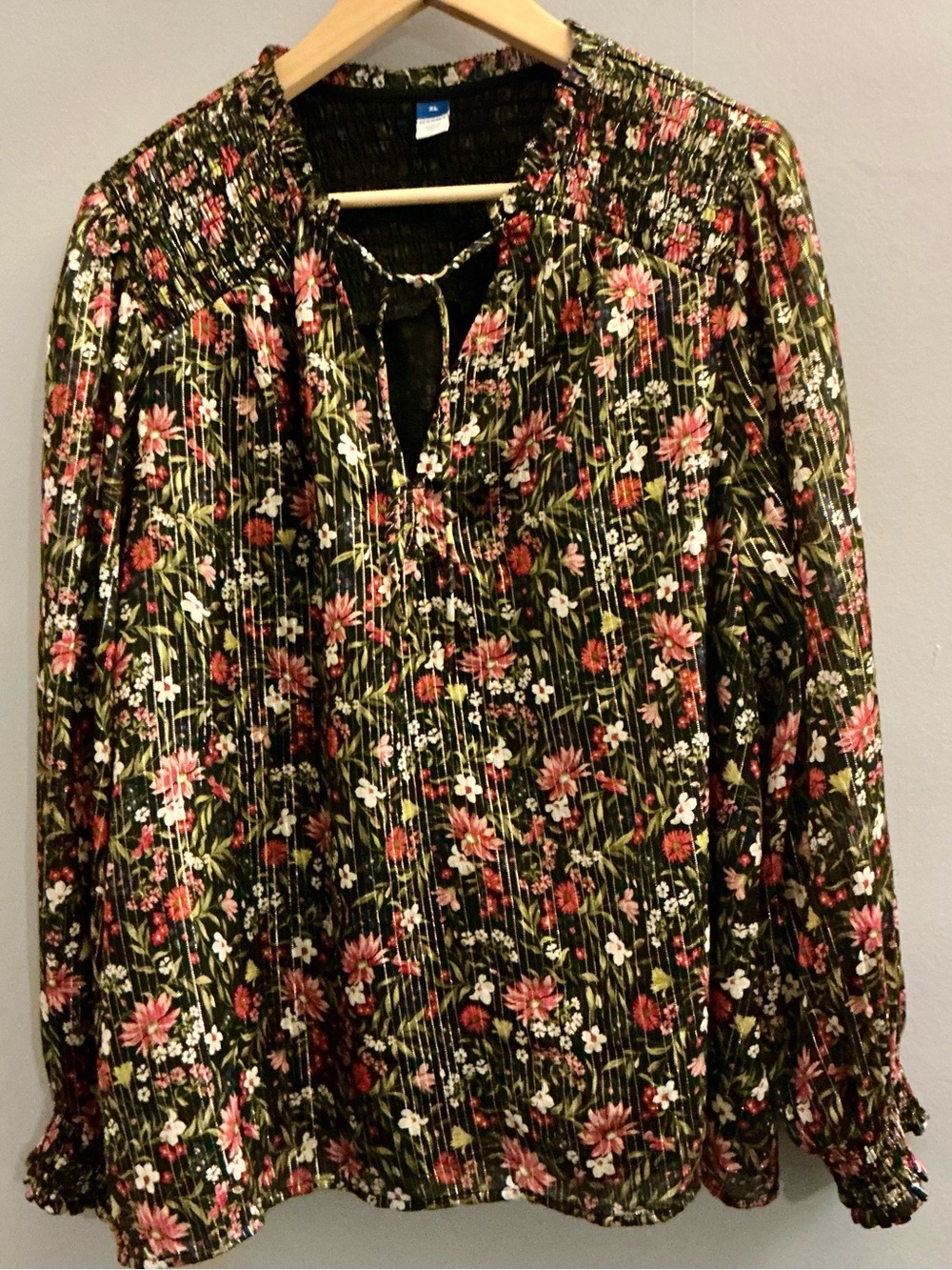 Old Navy Floral Metallic Stripe Peasant Blouse XL